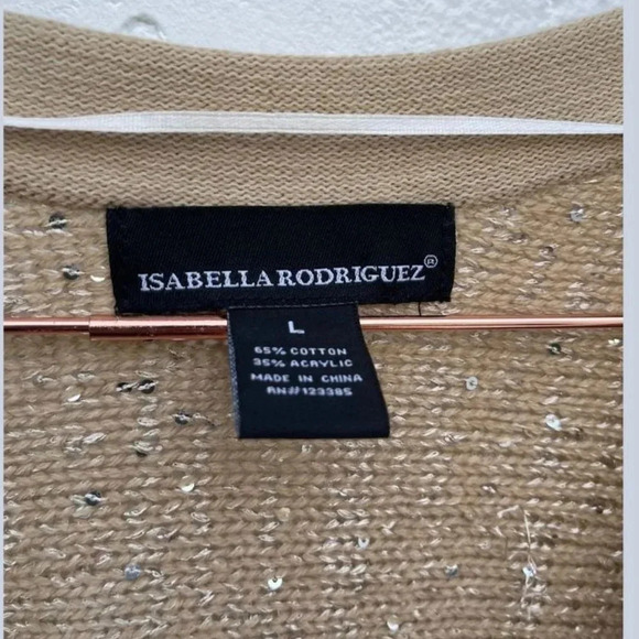 Isabella Rodriguez Short Sleeves Sequin Detailed Crochet Sweater Beige Sz Large - Picture 6 of 8